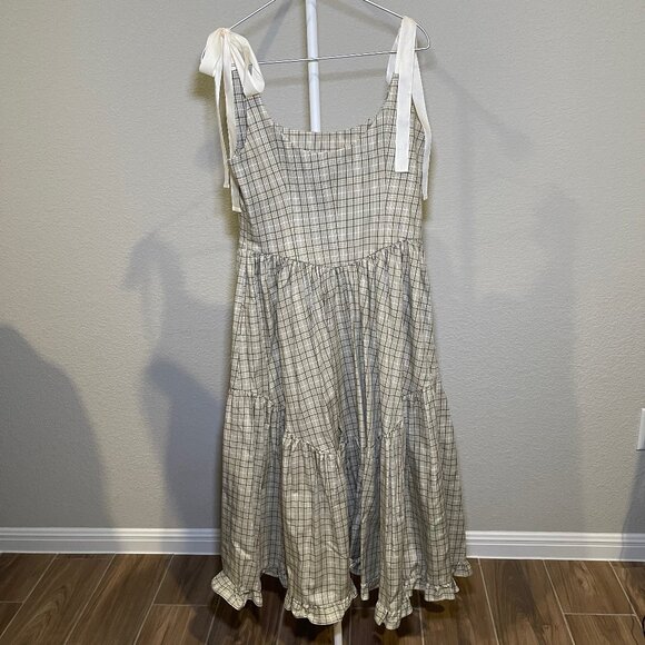 Of Her Own Kind Light Green Mirabelle Sage Plaid Corset Maxi Dress Size L - Picture 2 of 5